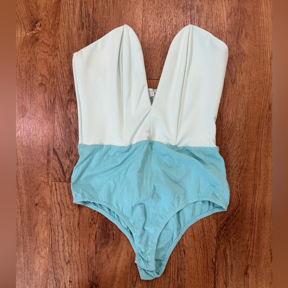 Tobi Women’s Small S Strapless Bodysuit Light Blue Top & Turquoise Bottom
